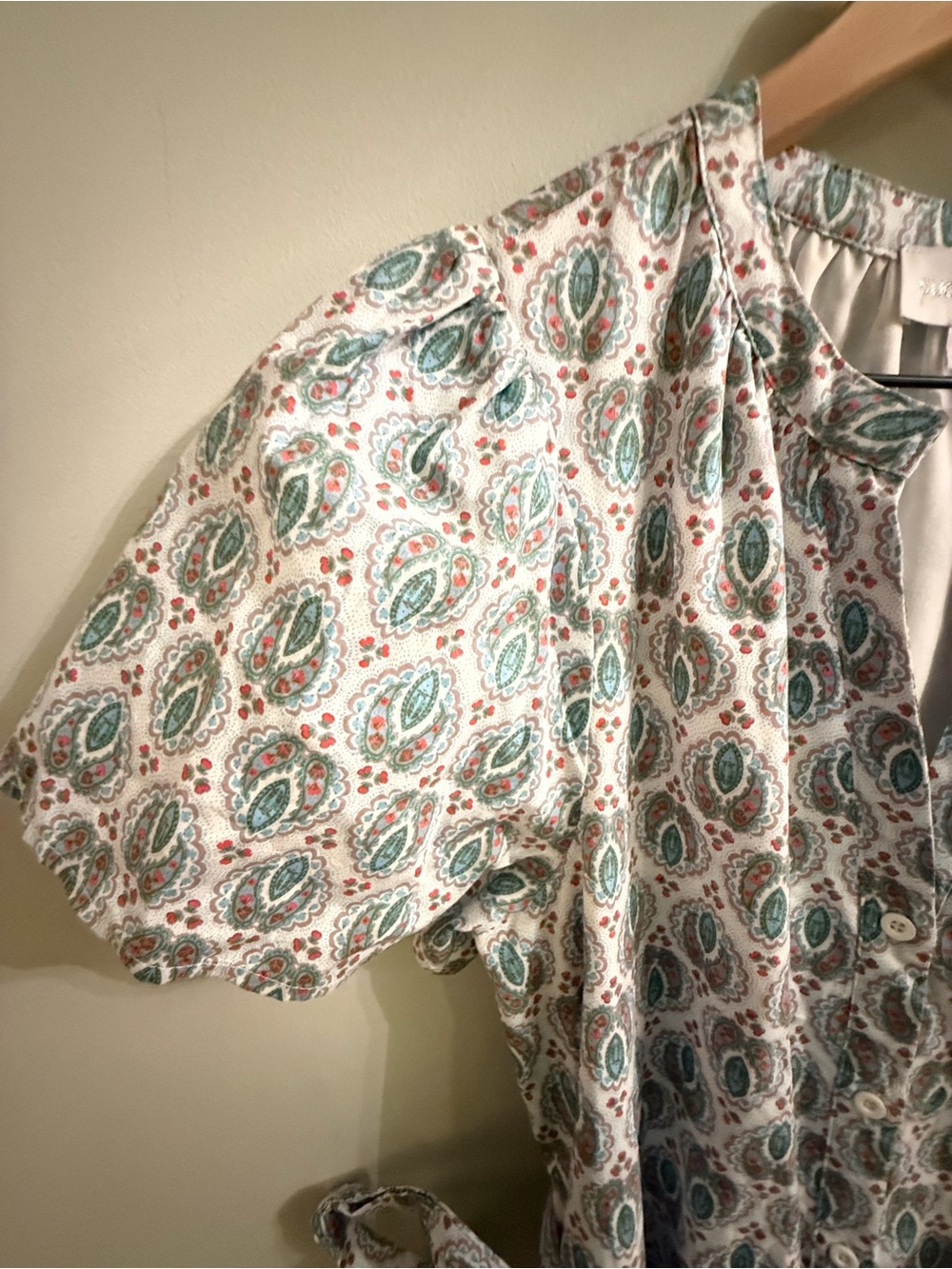 SugarLips Paisley Cotton Belted Midi Dress Size S Puff Sleeve Button Front - Picture 4 of 10